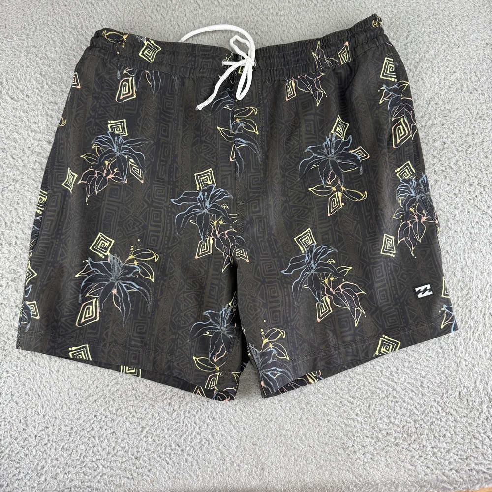 Billabong Shorts Mens XL Black Floral Swim Trunks Boardshorts Beachwear Pattern